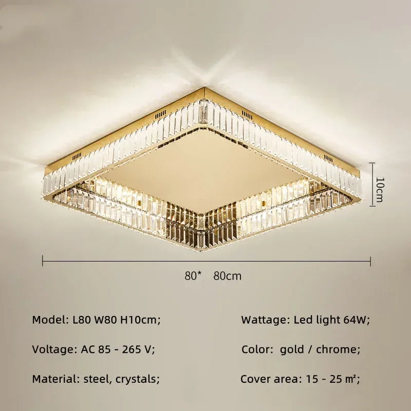 Afralia™ Crystal LED Dimmable Ceiling Lights: Modern Square Steel Fixture for Living Room