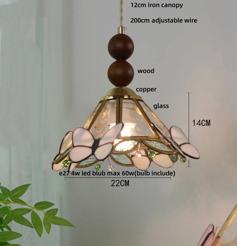 Clear Glass LED Pendant Light Tiffany Butterfly Hanging Lamp