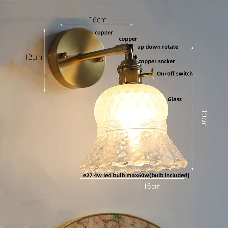 Nordic LED Glass Wall Light Fixture with Pull Chain Switch - Modern Rotating Bedside Lamp