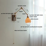 Ceramic Ball Brass Walnut Wood Wall Light with Pull Chain Switch