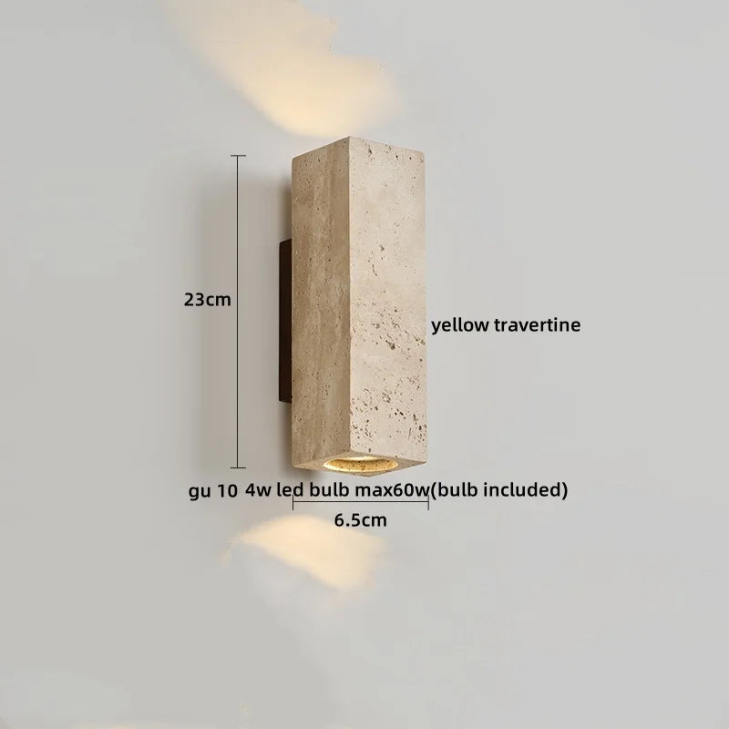 Yellow Travertine LED Wall Lamp Round Bedside Light Fixtures
