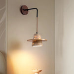 LED Yellow Travertine Stone Wall Lamp with Pull Chain Switch