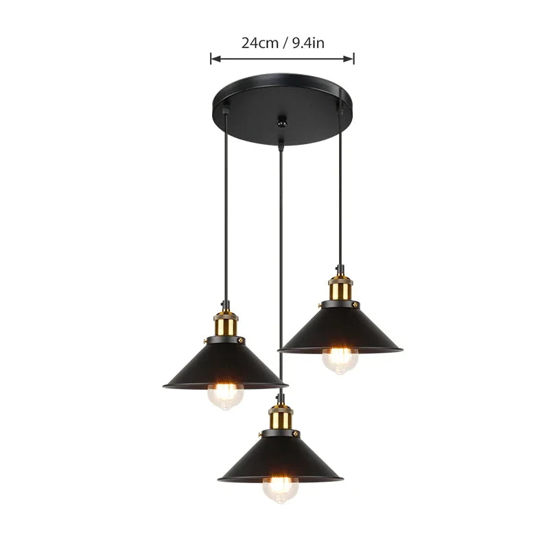 Vintage Industrial Chandelier - Retro Loft 3-Head Pendant Lamp in High-Quality Black Gold Finish