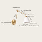 Ceramic LED Wall Lamp, Pull Chain Switch, Nordic Copper, Small Size