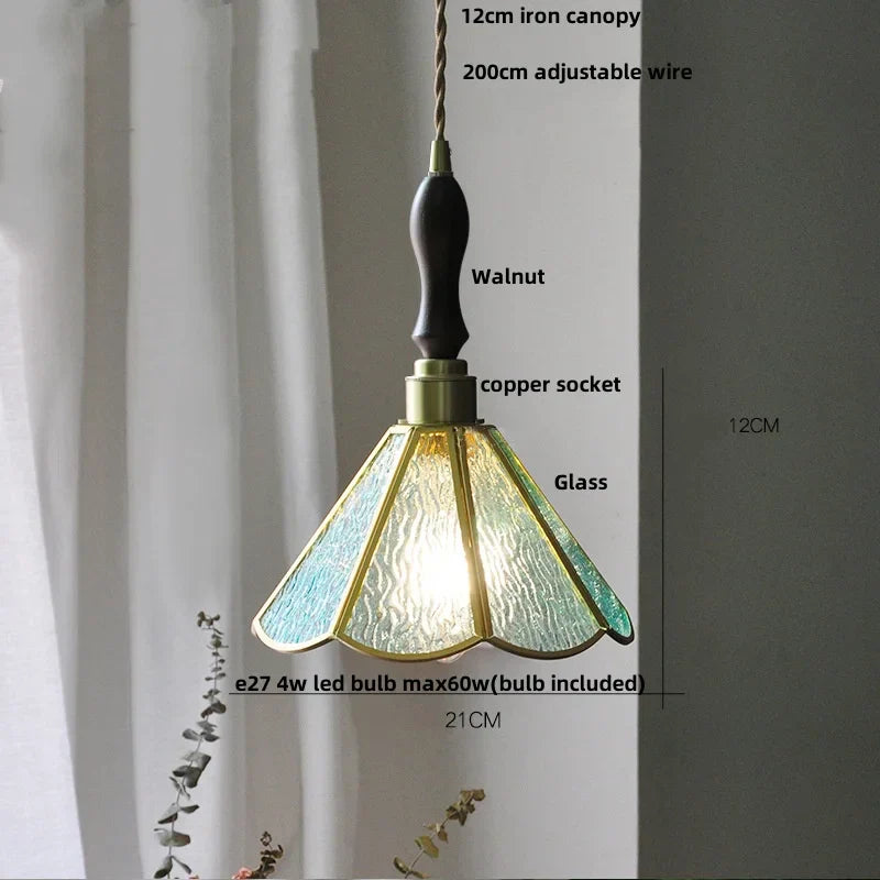 Blue Glass LED Pendant Light Fixture - Nordic Modern Hang Lamp