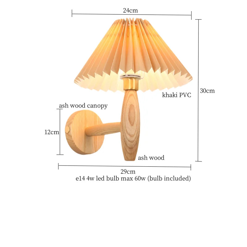 Cream PVC LED Wall Lamps Japanese Walnut Wood Applique Murale