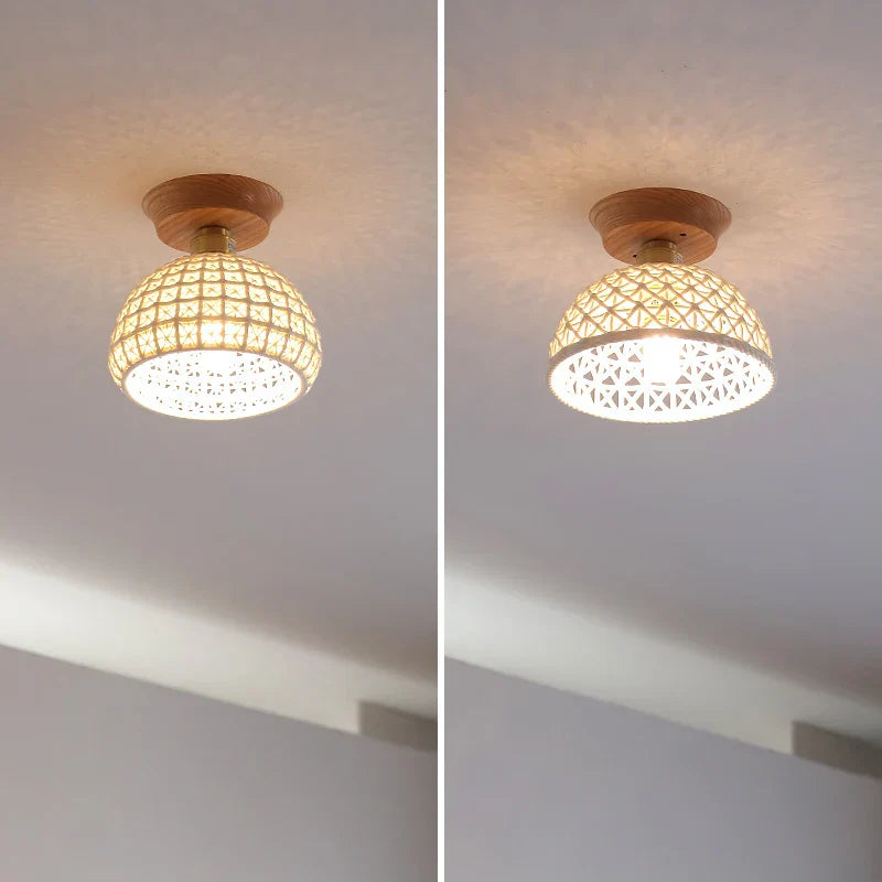 White Ceramic LED Ceiling Lamp Wood Ash Nordic Modern Copper Light