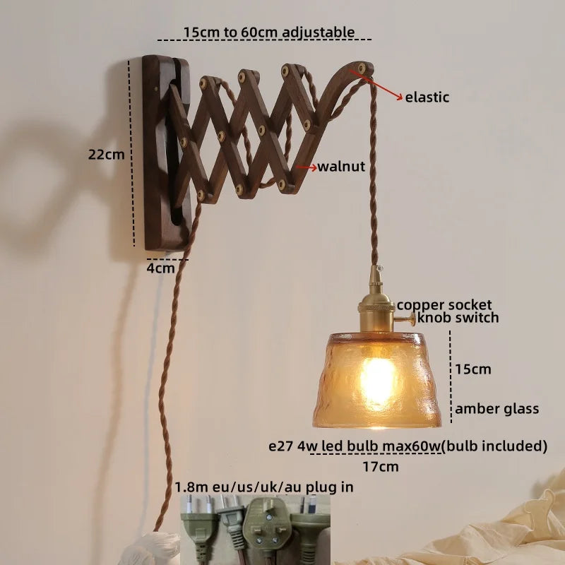 Walnut Copper LED Wall Lights - Modern Bedroom Balcony Living Room Decor