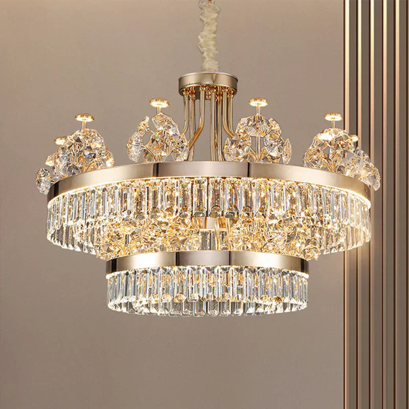 Crystal Chandelier: Postmodern Light Luxury Double-Layer Pendant for Home Living Room