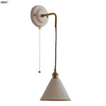 Small Pleats Ceramic LED Wall Light for Bedroom Stair Bathroom with Copper Arm