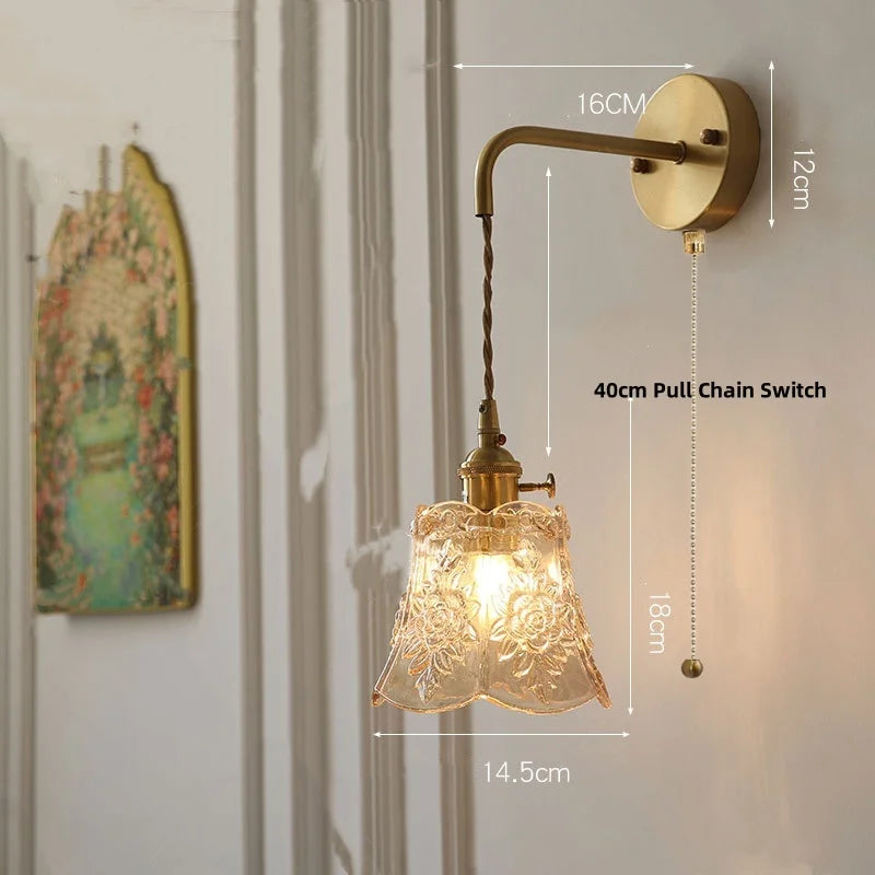 Nordic Glass Wall Lights LED Sconce Pull Chain Switch Adjustable Wire Bedside Lamp