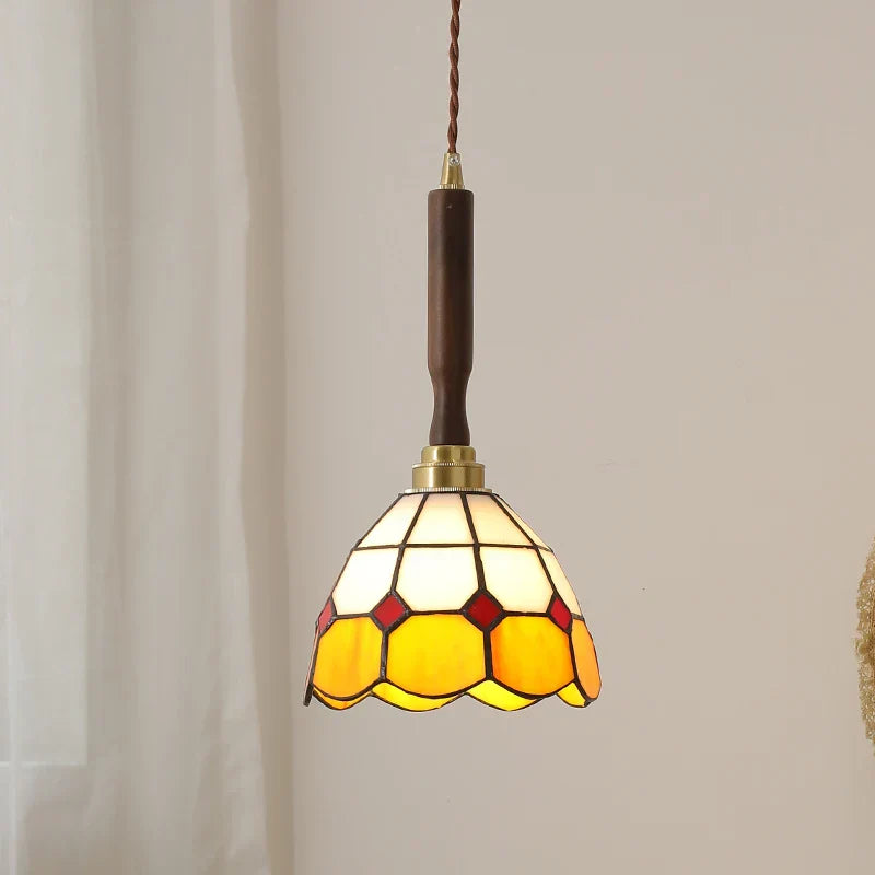 Afralia™ Modern LED Glass Pendant Light Fixture Walnut Wood Hang Lamp