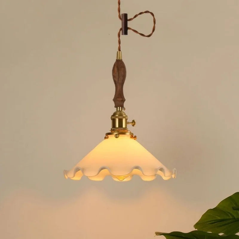 Cream Glass LED Pendant Lamp - Nordic Minimalist Brass Hanging Light