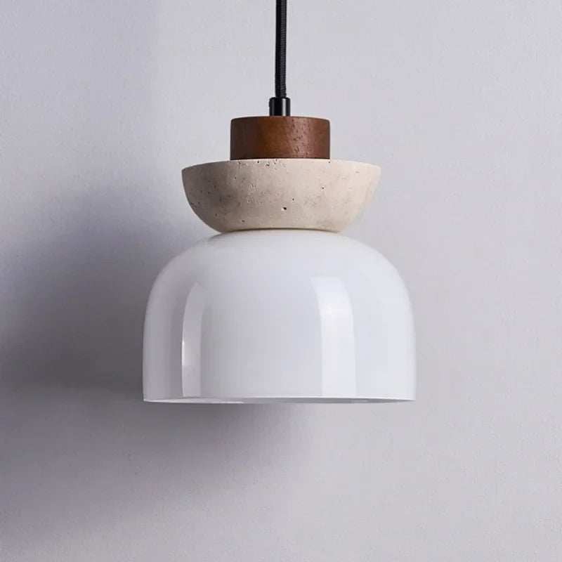 Afralia™ White Glass LED Pendant Lamp Yellow Travertine Nordic Modern Interior Lighting