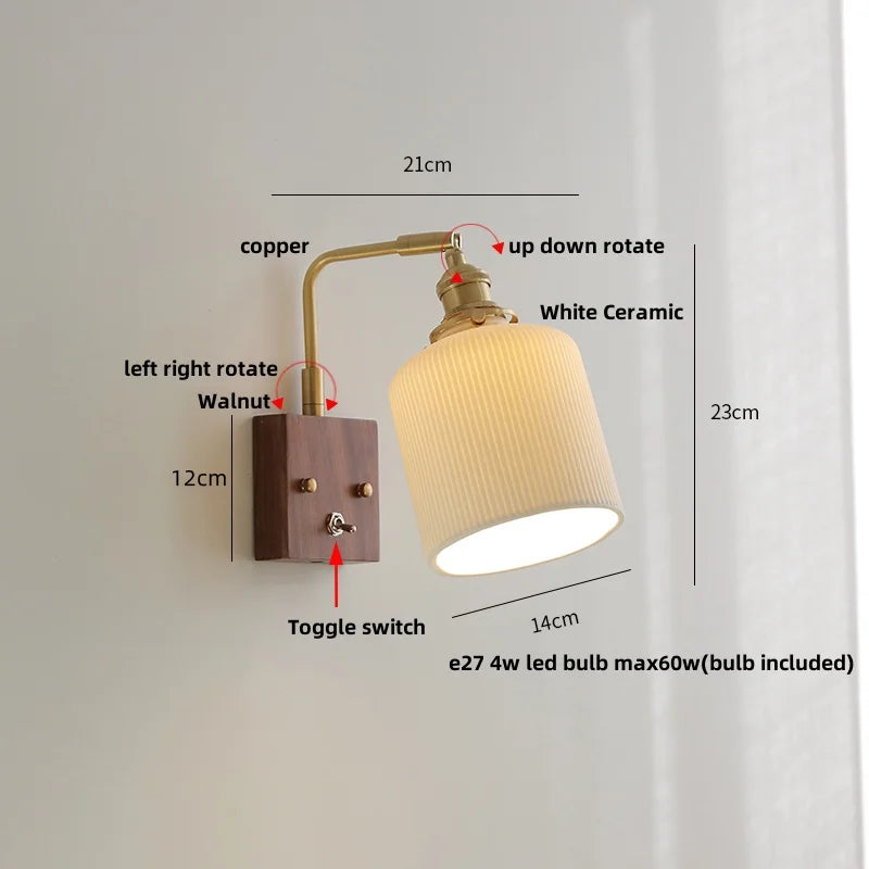 Rotatable LED Wall Sconce Glass Walnut Stair Light