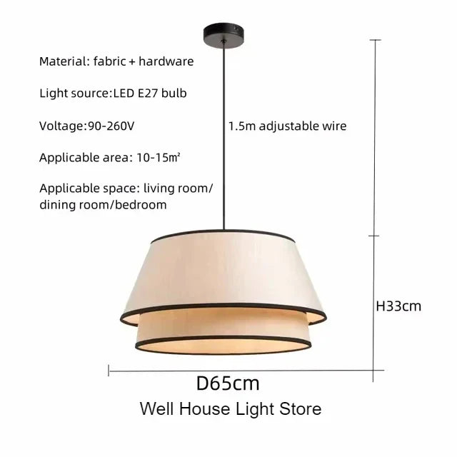 Tiered Drum Fabric Chandelier: Japanese Wabi Sabi Ceiling Light for Home Decor