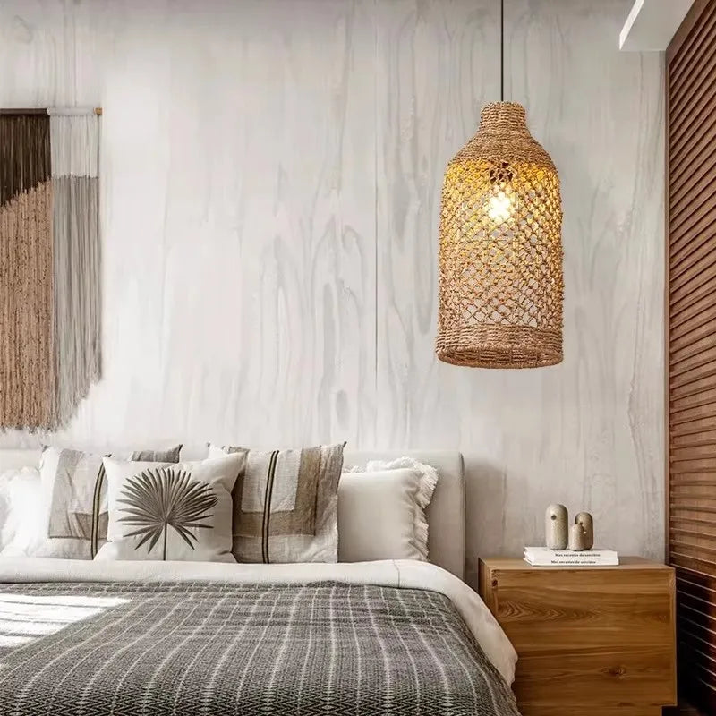 Hand-woven Natural Rattan Chandelier Pendant Light for Living Room Décor