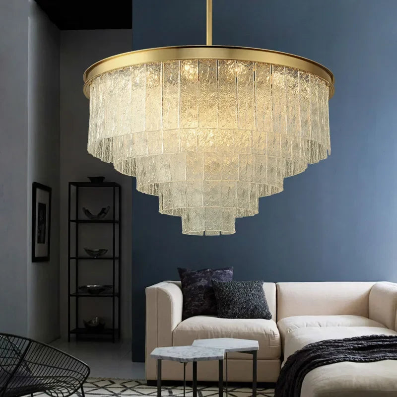 Luxury Gold Metal Glass LED Pendant Light Fixture for Elegant Living Room Lighting