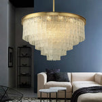 Luxury Gold Metal Glass LED Pendant Light Fixture for Elegant Living Room Lighting