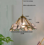 Pink Butterfly LED Pendant Light Fixture Tiffany Glass Wood Ball Hang Lamp