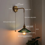 Copper Glass Pull Chain LED Wall Sconce for Indoor Living Room Stairway Lighting