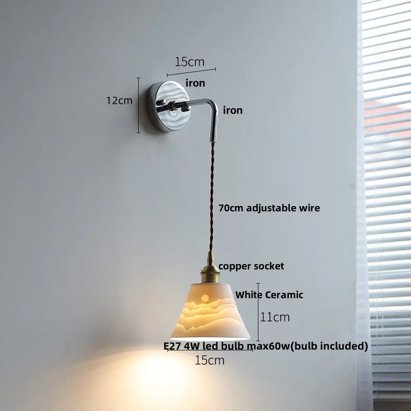 Ceramic LED Wall Light with Pull Chain Switch - Nordic Design