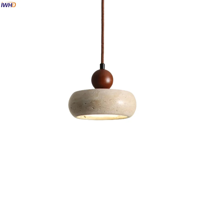 Afralia™ Wabi Sabi LED Hanging Pendant Light Yellow Travertine Vintage Design