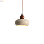Afralia™ Wabi Sabi LED Hanging Pendant Light Yellow Travertine Vintage Design