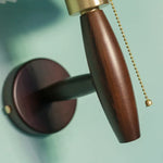 Pleated Fabric LED Wall Sconce Lamp Walnut Wood Light