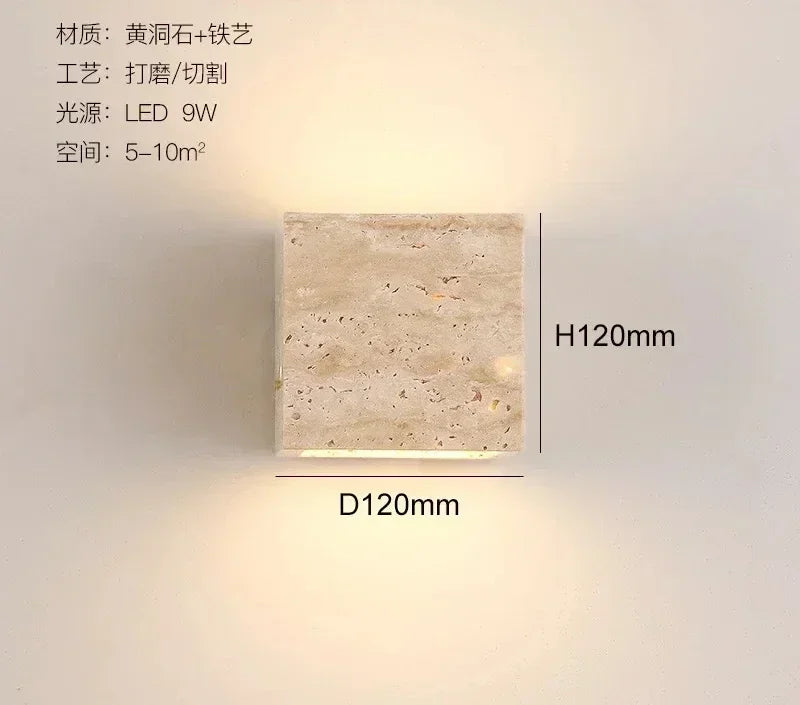 Yellow Travertine Stone Wall Sconce for Indoor/Outdoor Decor & Ambiance