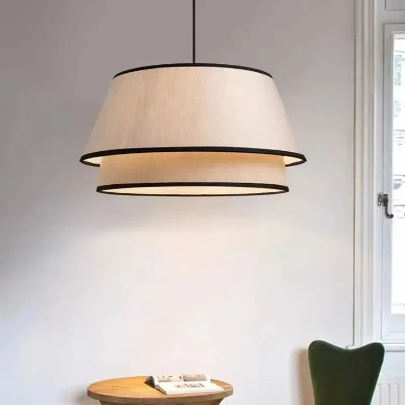 Tiered Drum Fabric Chandelier: Japanese Wabi Sabi Ceiling Light for Home Decor