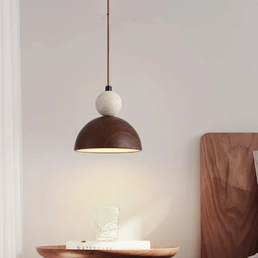 Afralia™ Yellow Travertine LED Pendant Lights Bar Semicircle Iron Stone Globe Hanging Lamp