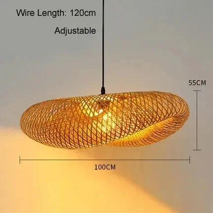 Bamboo Wave Pendant Lights - Handmade Rattan Shade for Indoor House Lighting
