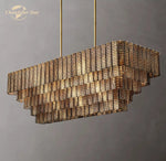 Smoke Glass LED Chandelier: Modern Rectangular Pendant Lighting for Dining & Living Room