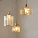Afralia™ Cube Amber Glass LED Pendant Lamp | Modern Hanging Light Fixtures