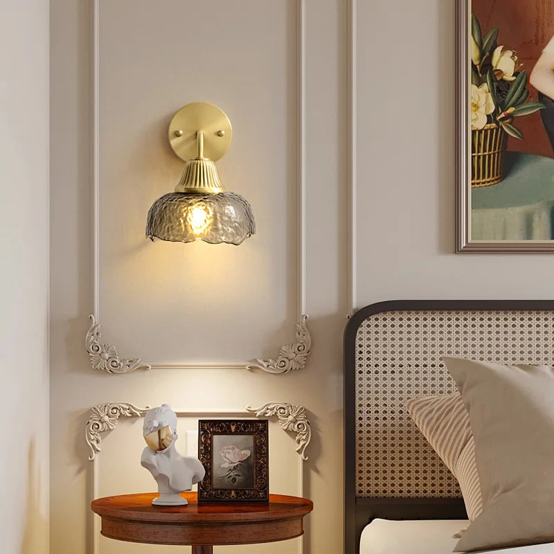 Copper Glass LED Wall Lamp Japanese Style Home Decor Fixture