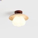 Yellow Travertine Stone LED Ceiling Light Fixture White Glass Ceiling Lamp