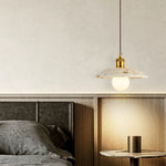 Afralia™ Terrazzo Stone LED Pendant Light - Brown Wood Wabi Sabi Decor