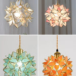 Flower Glass Pendant Lamp E27 Copper Hanging Light - Adjustable 200cm Wire