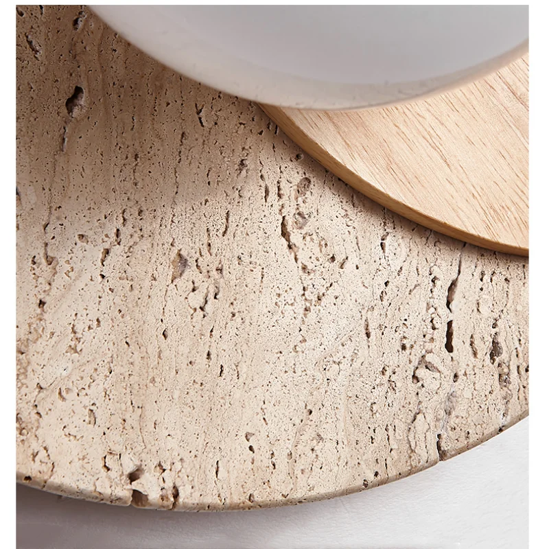 Wood White Glass LED Wall Sconce Yellow Travertine Mirror Light