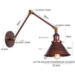 Gold Long Arm LED Wall Sconce with Pull Chain Switch, Adjustable Industrial Bedside Lamp