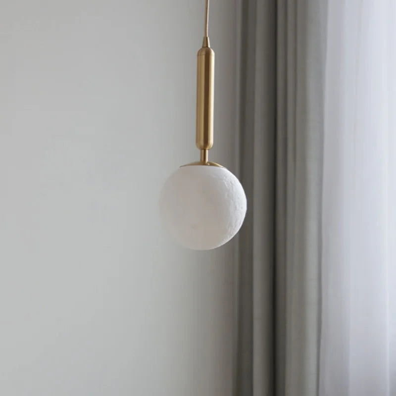 White Glass LED Pendant Lamp Copper Adjustable Hanging Light