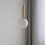 White Glass LED Pendant Lamp Copper Adjustable Hanging Light
