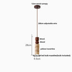 Yellow Travertine LED Pendant Lamp with Natural Wood Accent
