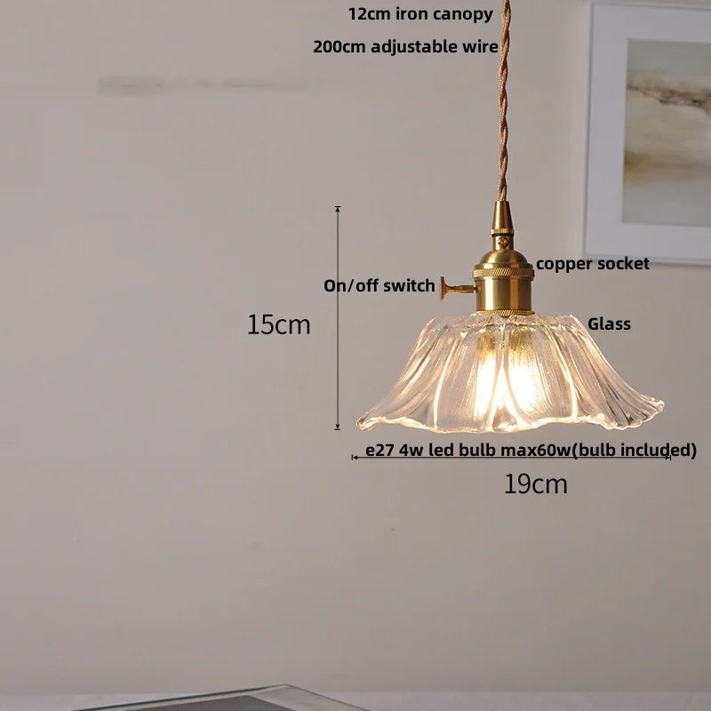Clear Glass Nordic LED Pendant Light Fixture with Brass Knob Switch