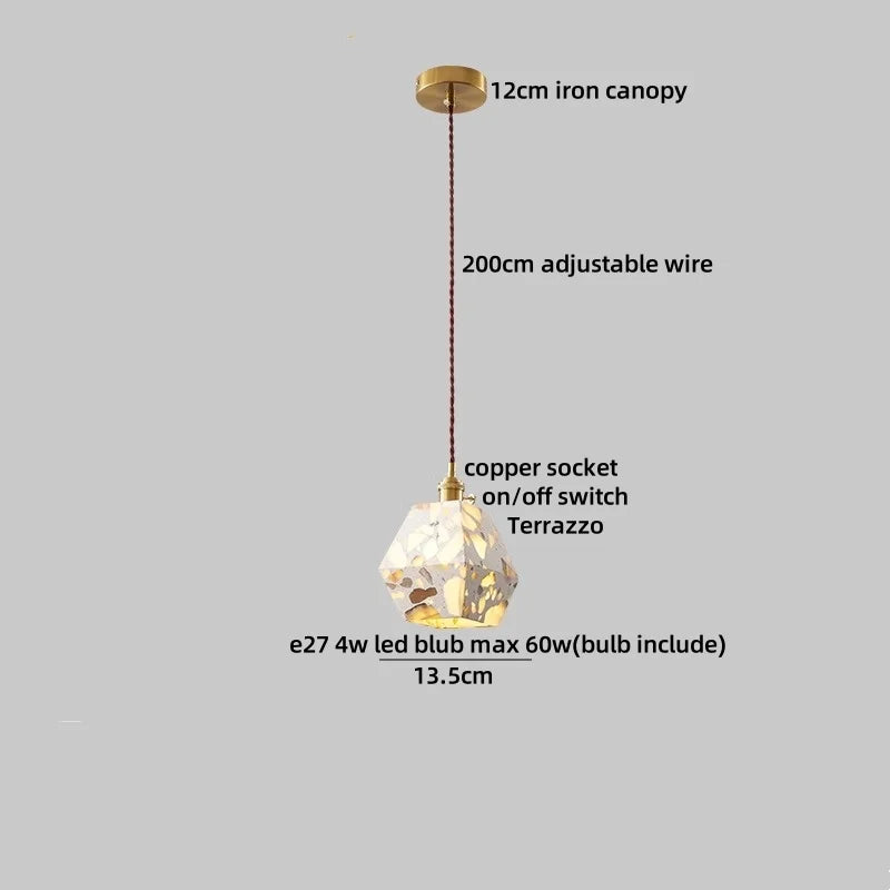 Black Terrazzo Stone LED Pendant Lamp Modern Nordic Hanging Lights