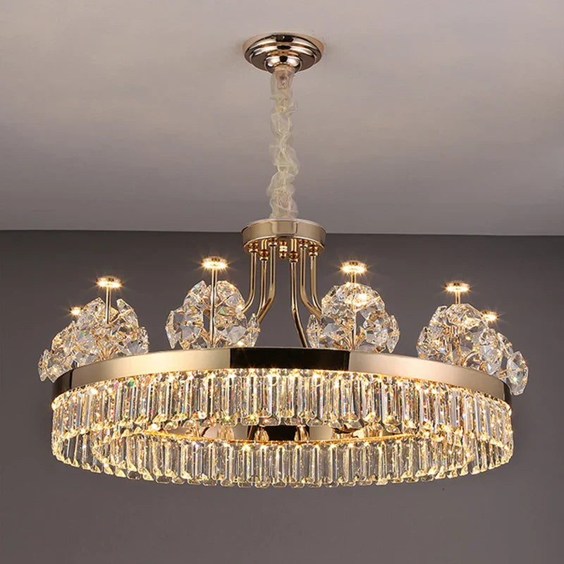Crystal Chandelier: Postmodern Light Luxury Double-Layer Pendant for Home Living Room