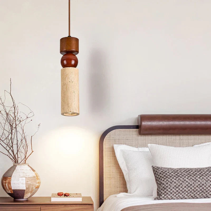 Columnar Stone LED Pendant Lamp - Yellow Travertine - Nordic Minimalism