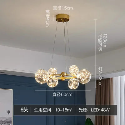 Golden Ring Glass Ball Chandelier with Remote Control for Living Dining Room