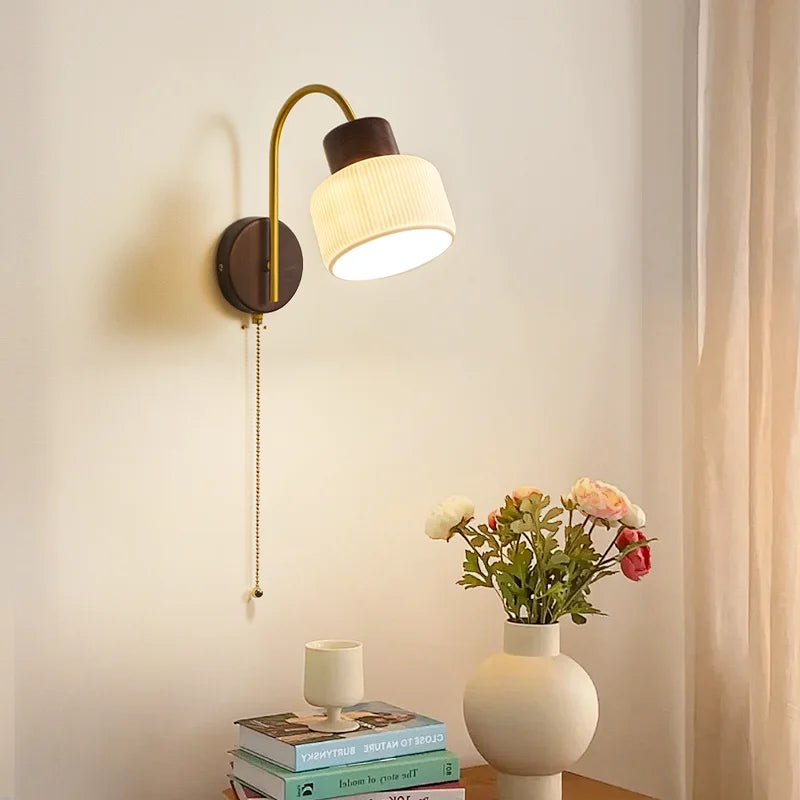 Ceramic Wood LED Wall Lights Modern Bedside Lamp for Home Decor